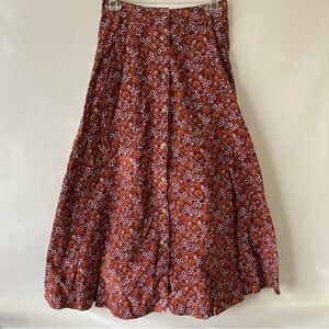 Vintage White Stag Floral Corduroy Maxi Skirt Button Front